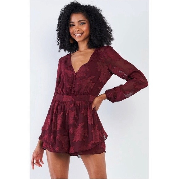Sugarlips Cabernet Floral Lace Romper S - Picture 2 of 11